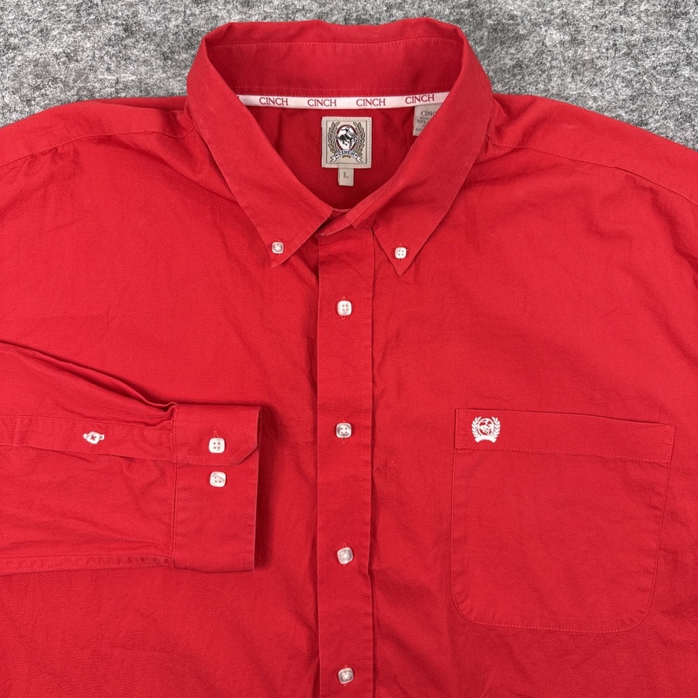 Cinch shirt men's large red long sleeve button down logo square buttons western
